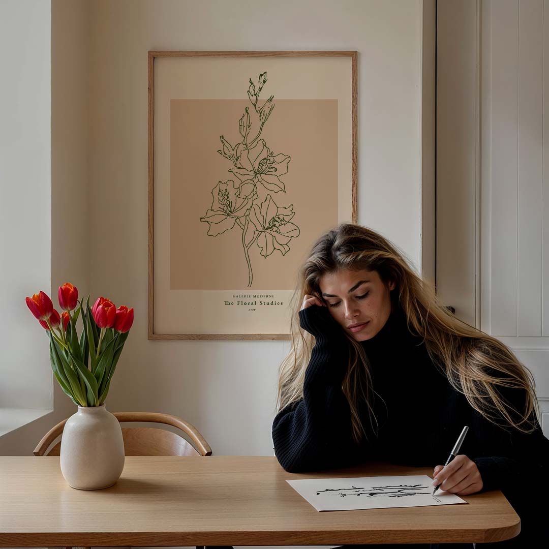 Botanische Bloemenlijn Poster-WallArtistic