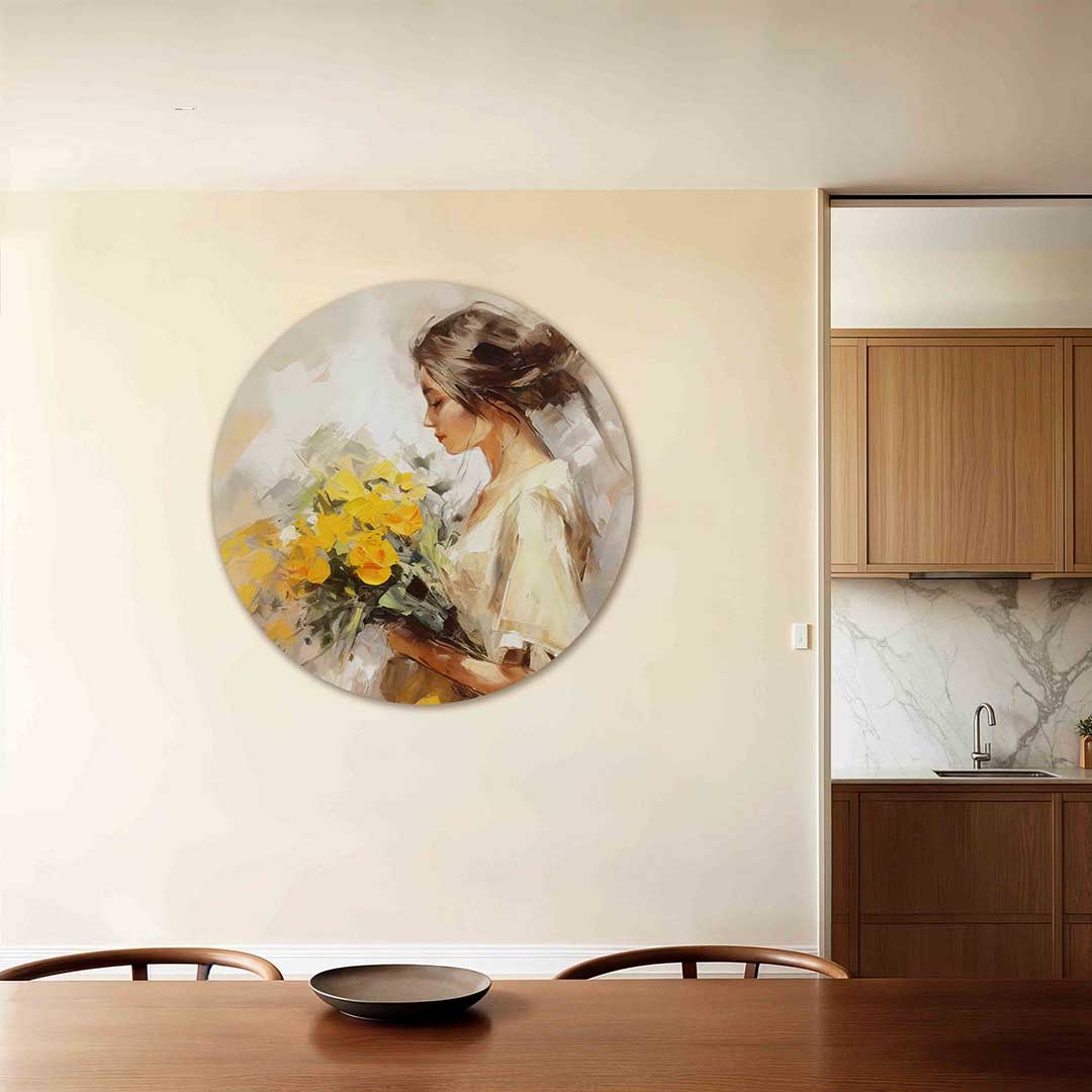 Vrouw met bloemen Muurcirkel