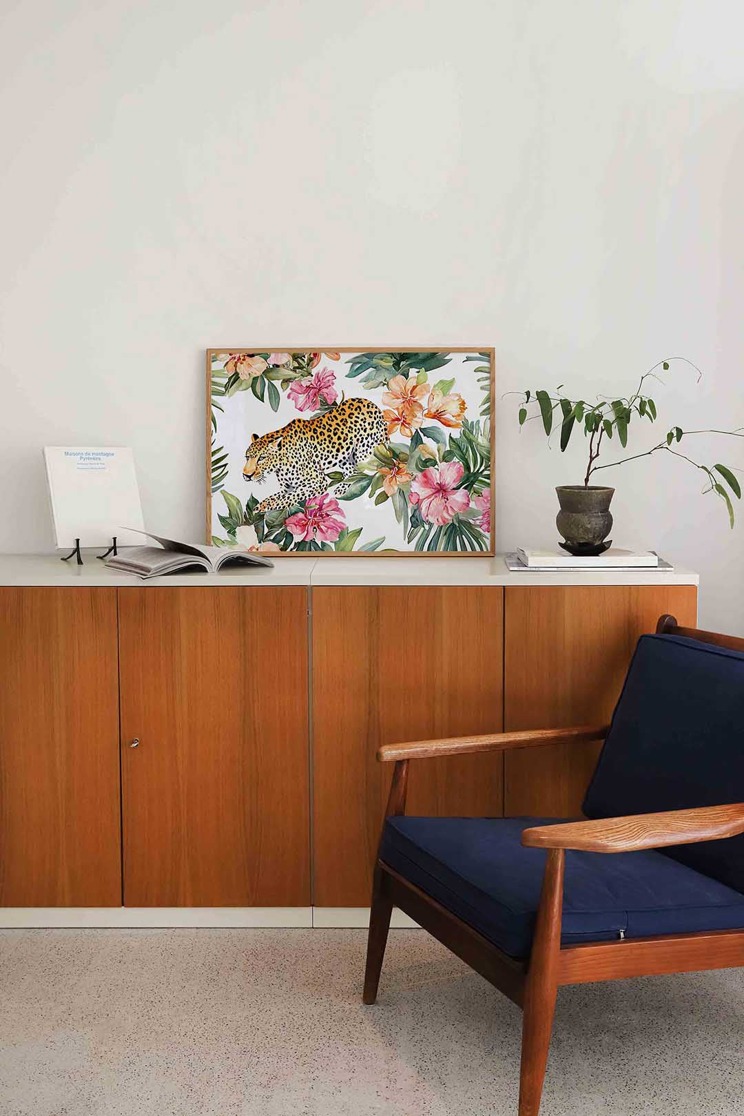 Luipaard en bloemen Poster