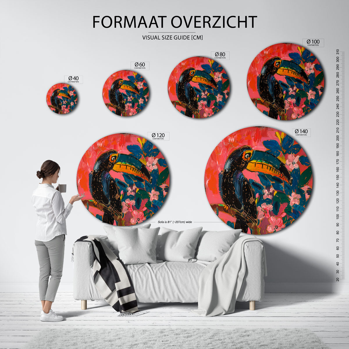 Toekan en bloemen Muurcirkel
