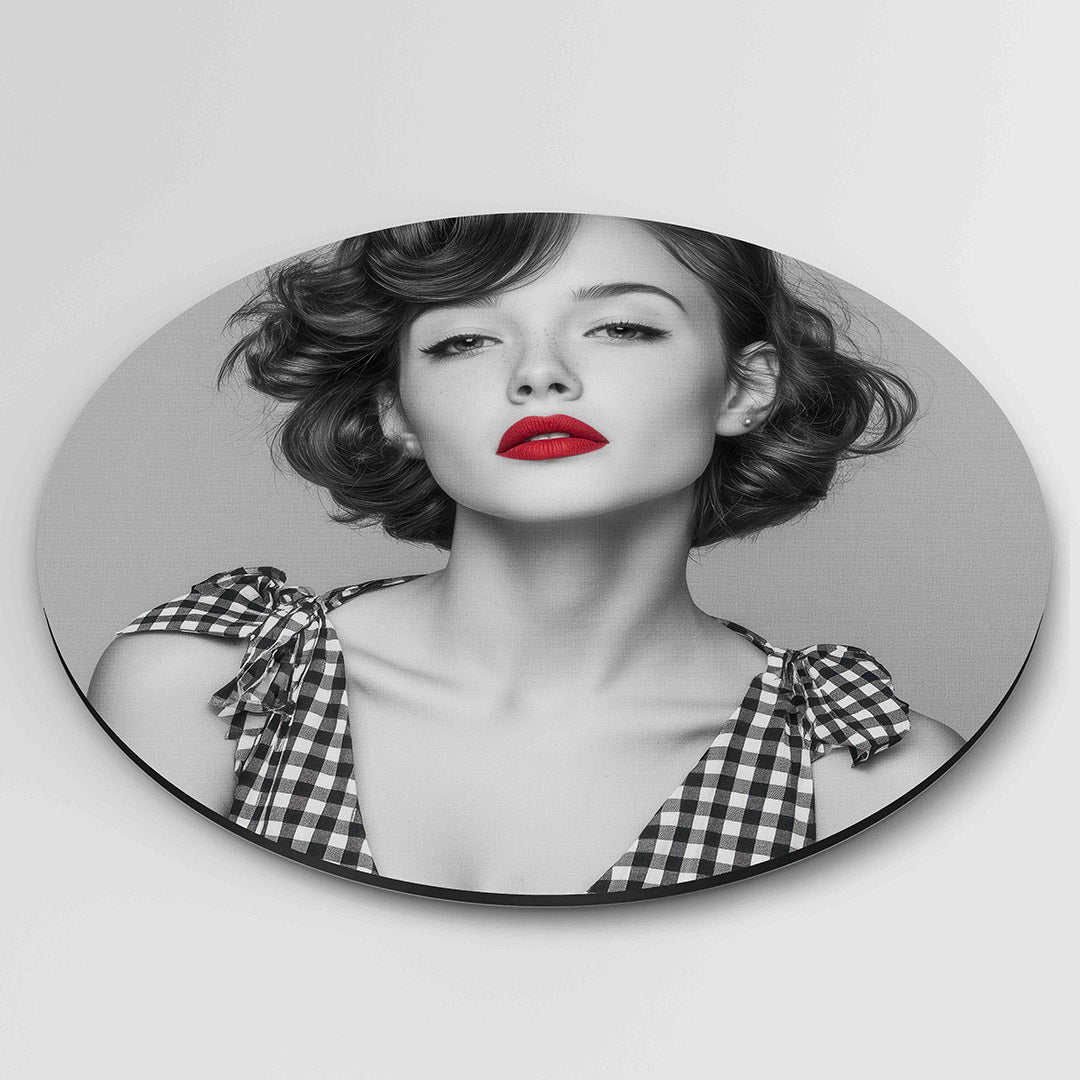 Portret met rode lippen Muurcirkel