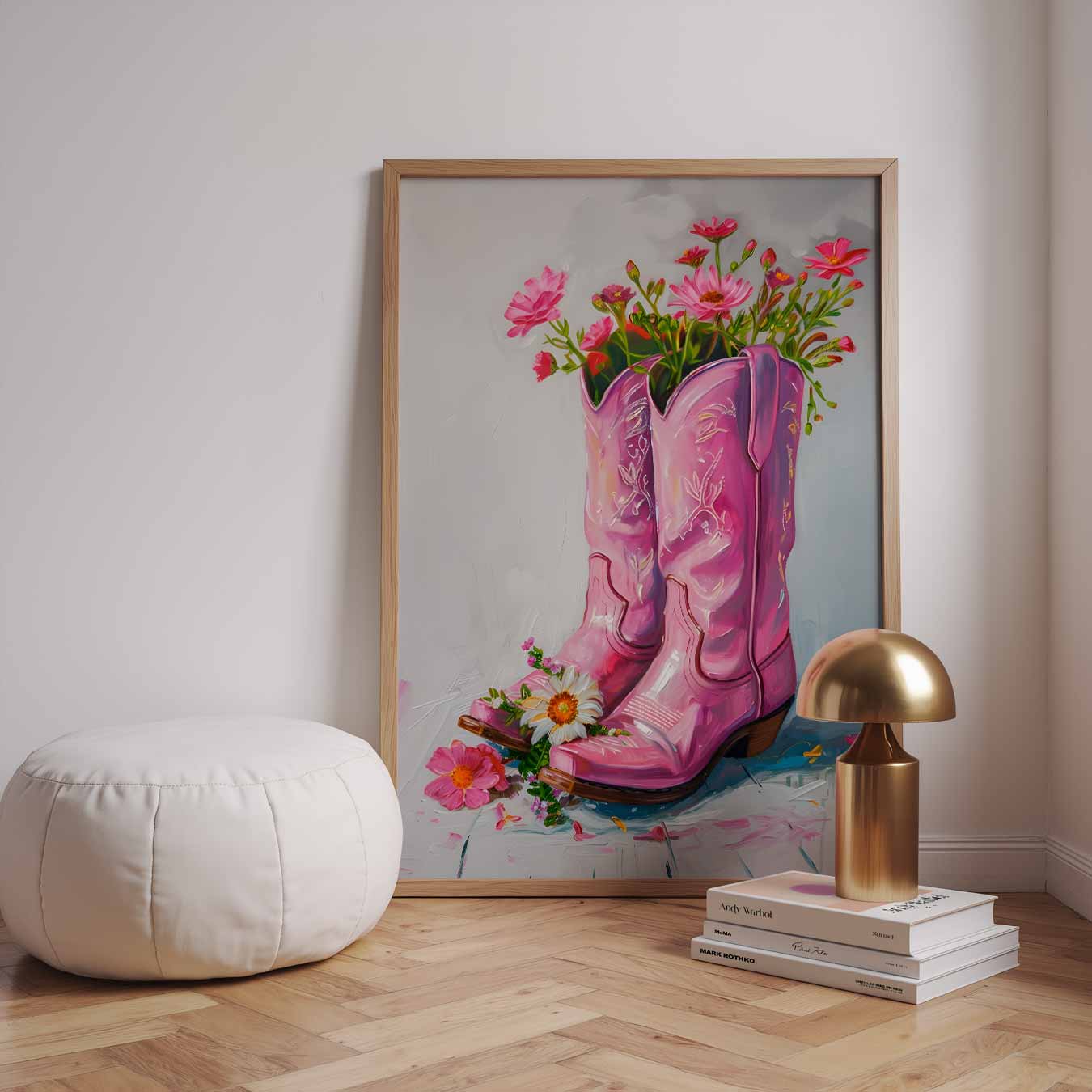 Roze Cowboylaars Bloemenpracht Poster-WallArtistic