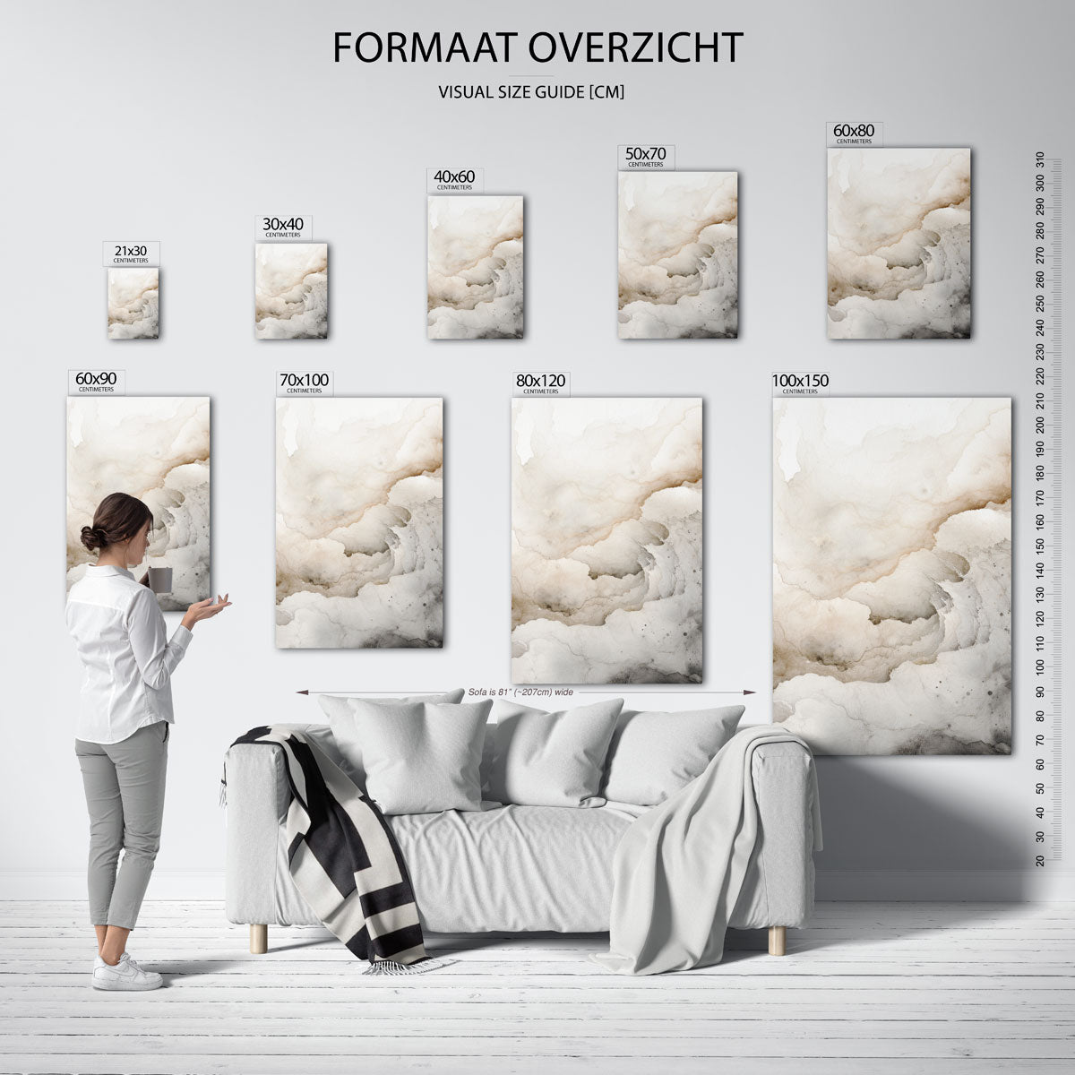 Abstracte beige en grijze Poster