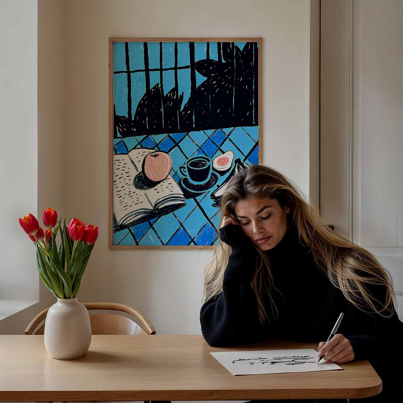 Stijlvolle Ontbijt Illustratie Poster-WallArtistic