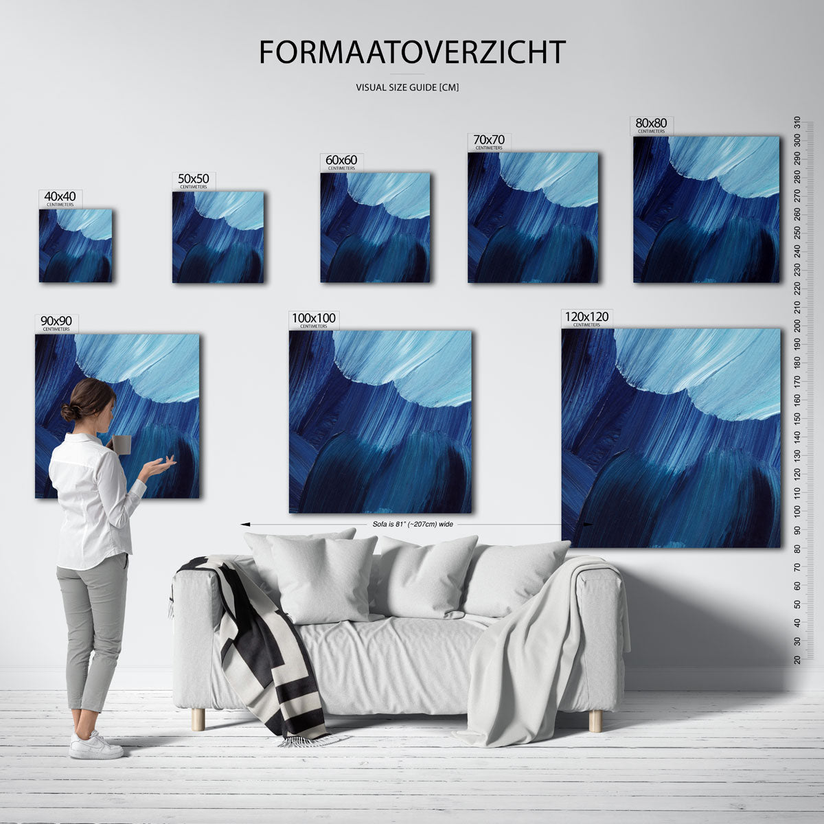 Blauwe penseelstreken Poster