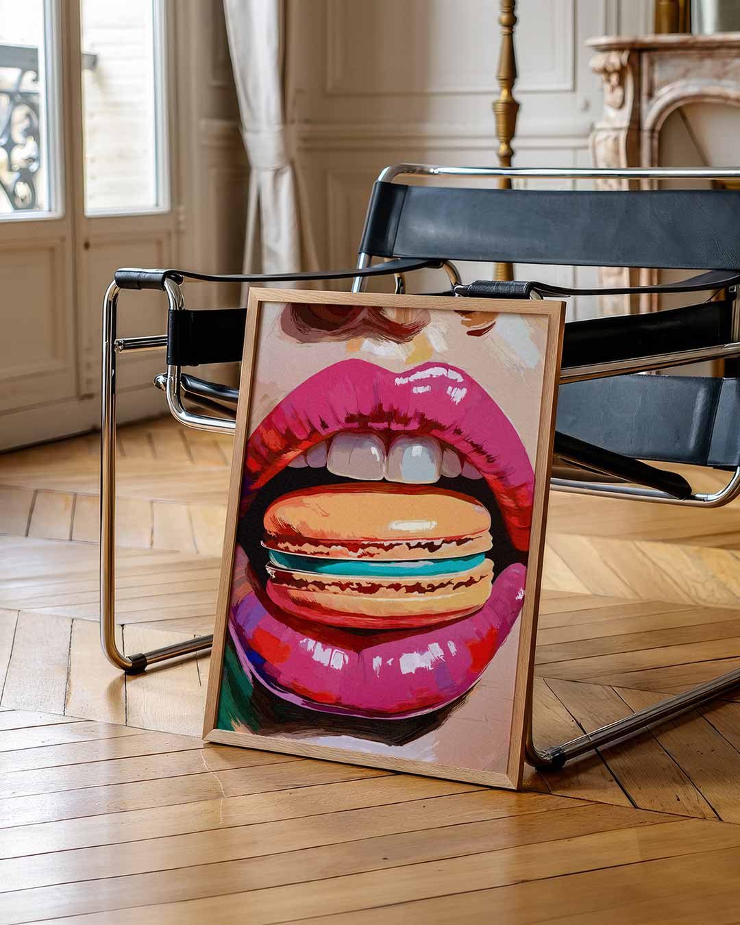 Kleurrijke Lippen & Macaron Poster-WallArtistic