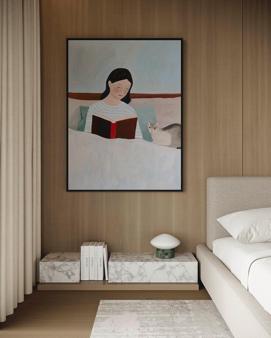 Lezende vrouw met kat Kunstwerk