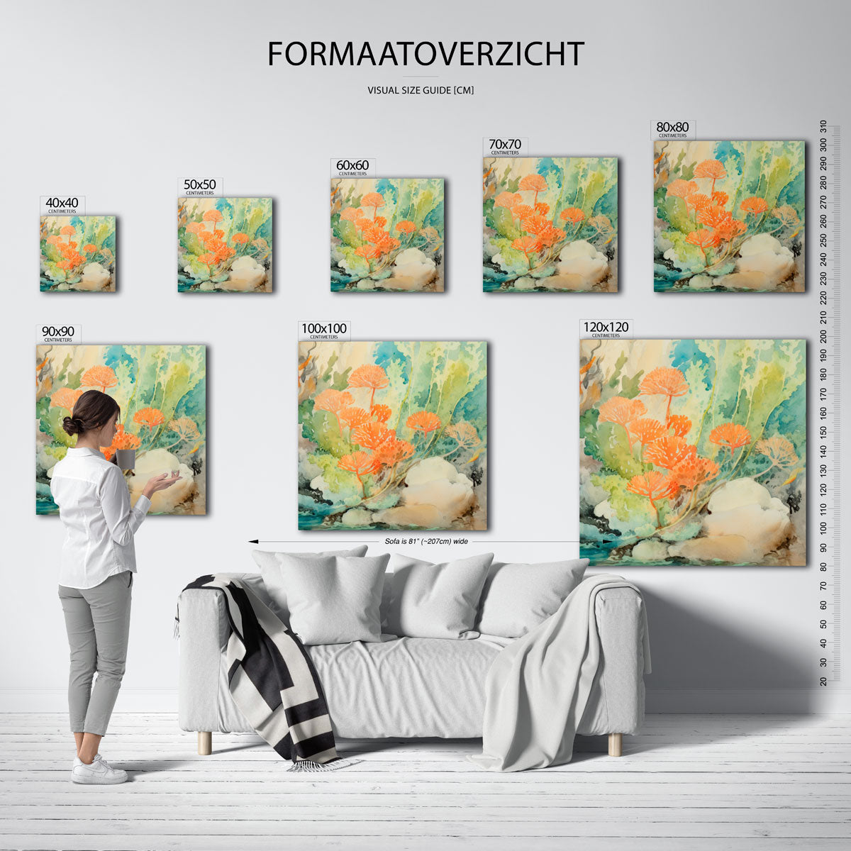 Oranje bloemen en groene bladeren Poster