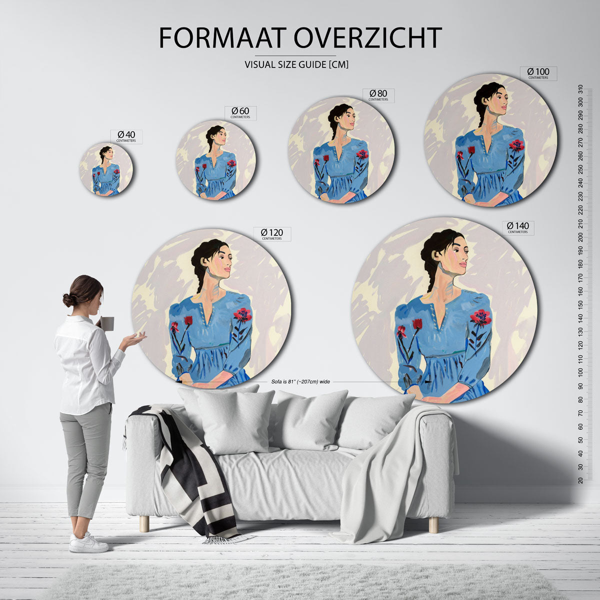 Vrouw in blauwe jurk Muurcirkel