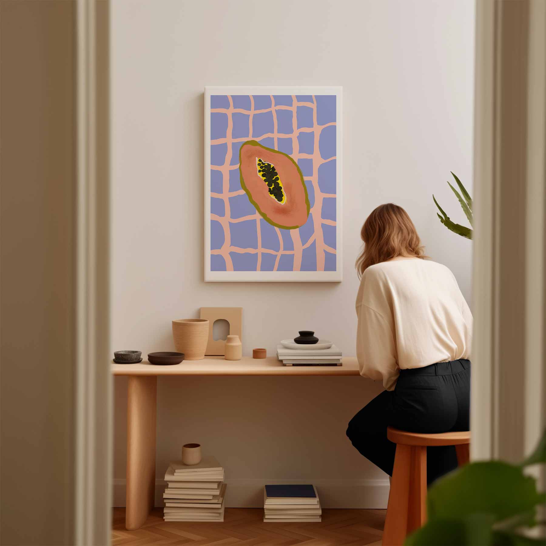 Tropische Papaya Vibes Kunstwerk-canvas-dibond-plexiglas-wanddecoratie-WallArtistic