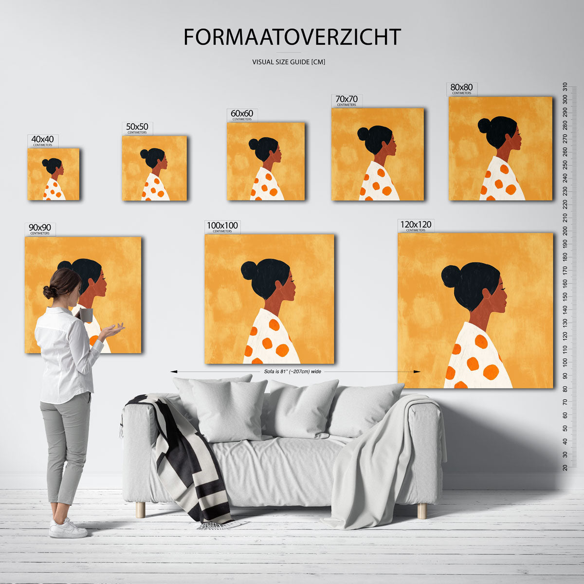 Vrouwelijk profiel met oranje stippen Poster