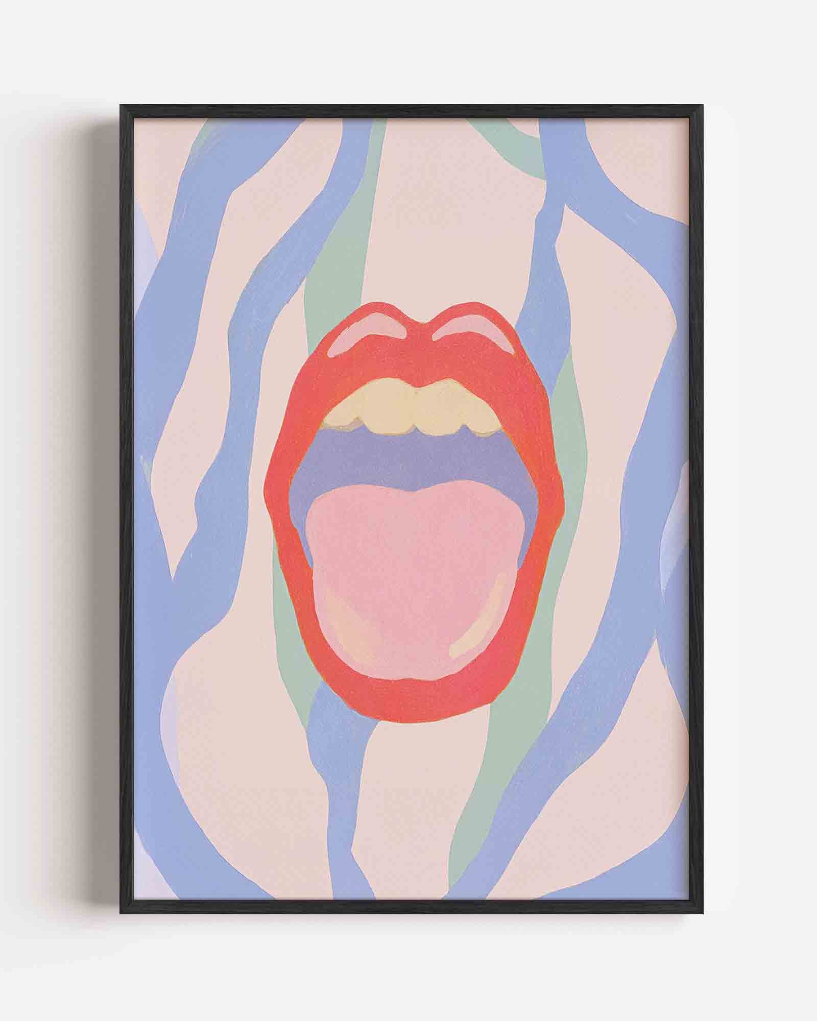 Mond met golvende lijnen Poster