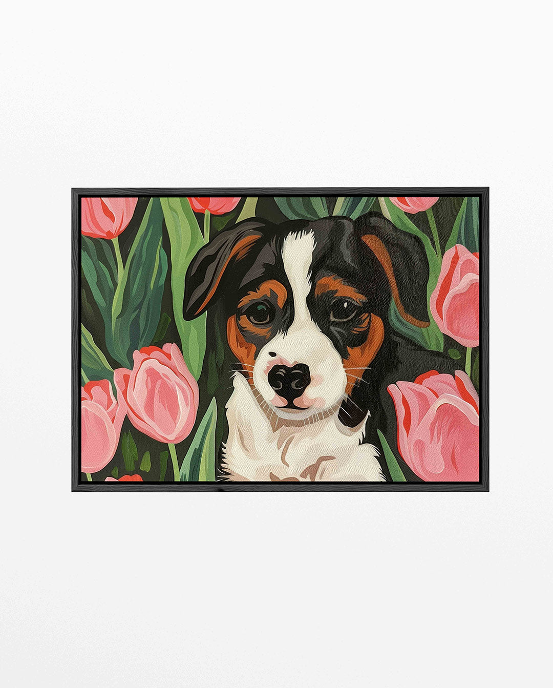 Hond met tulpen Kunstwerk