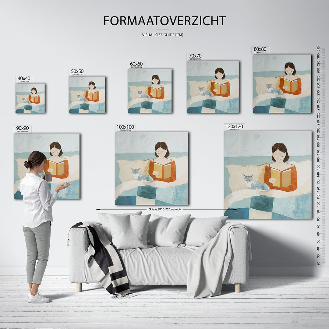Lezende vrouw met kat Kunstwerk