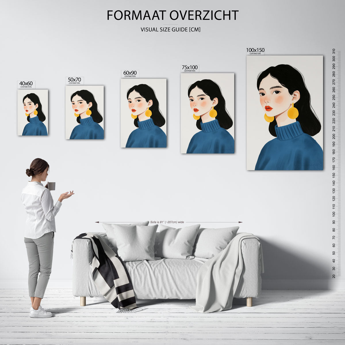 Portret met geometrische accenten Kunstwerk