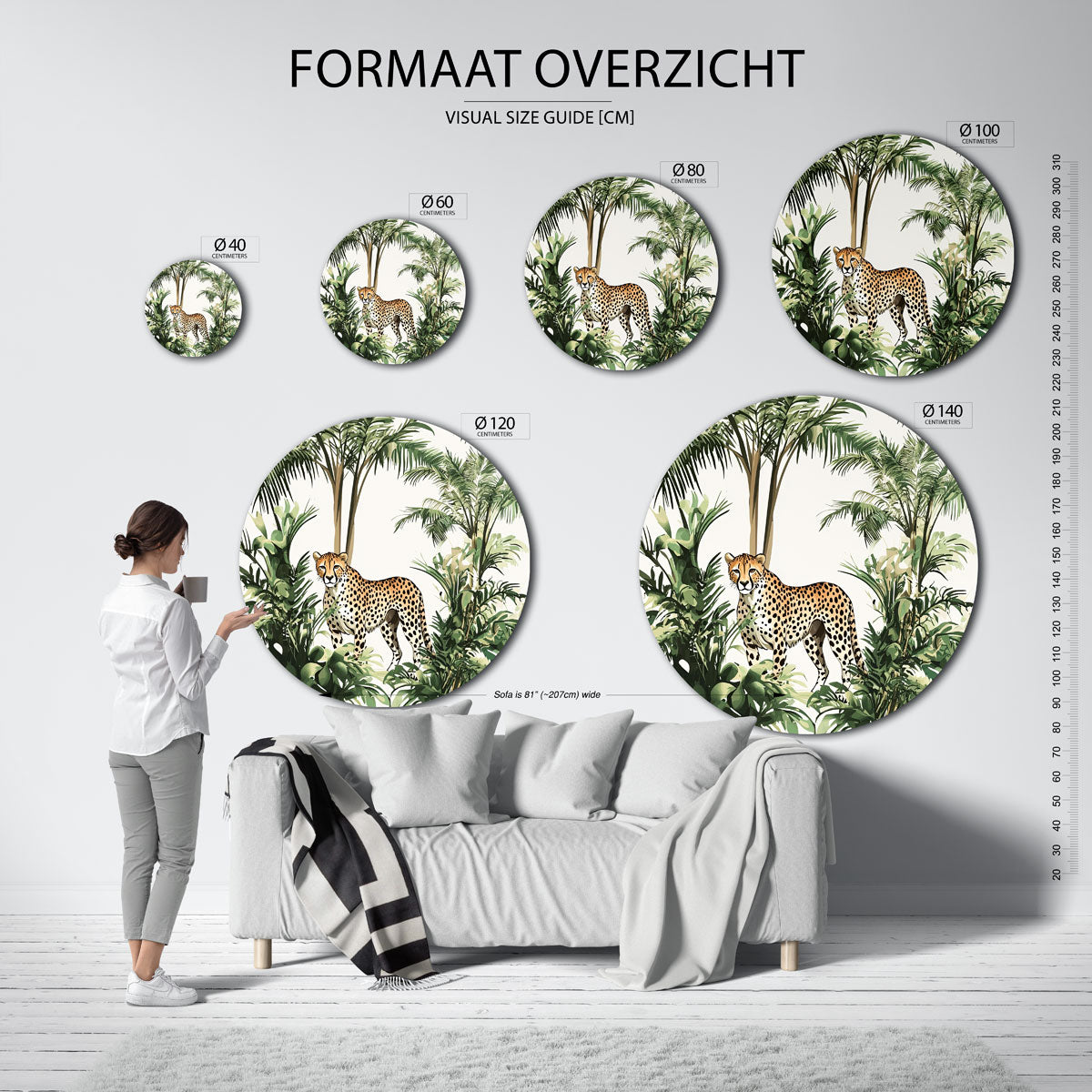 Luipaard en palmbomen Muurcirkel