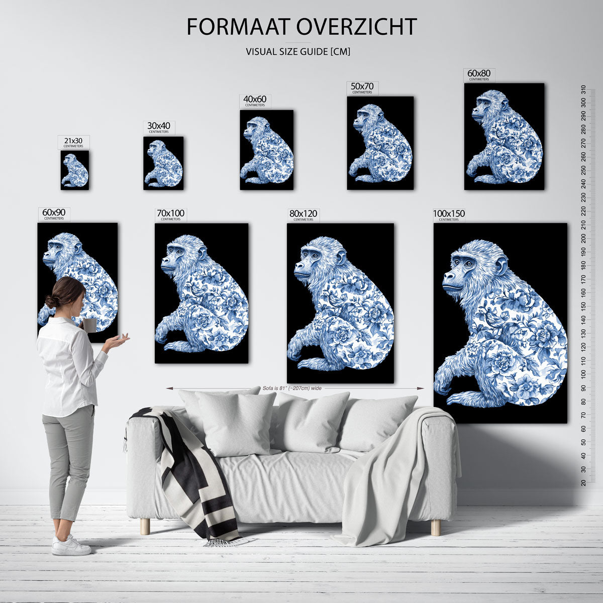 Aap met bloemenpatroon Poster