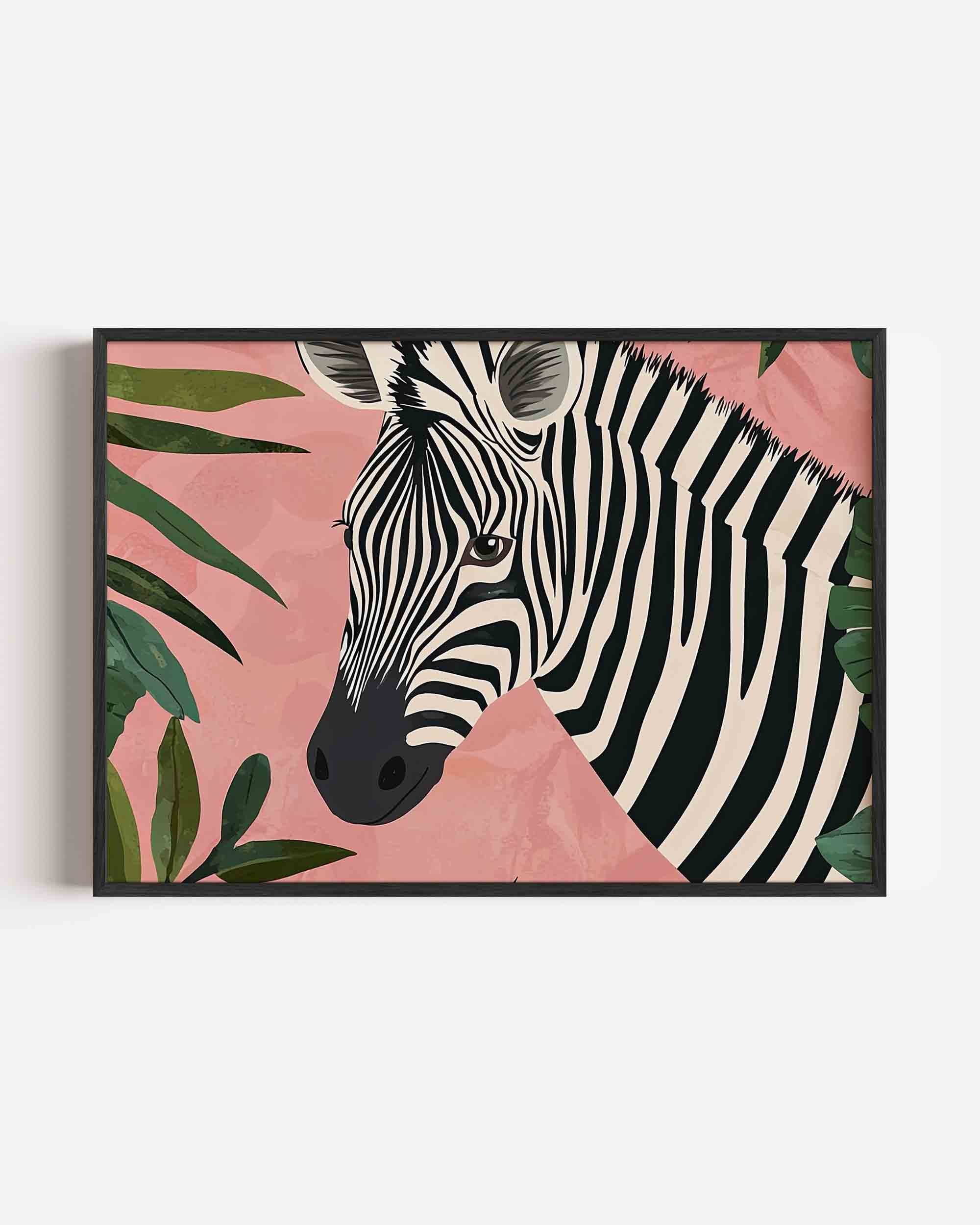 Zebra met bladeren Poster