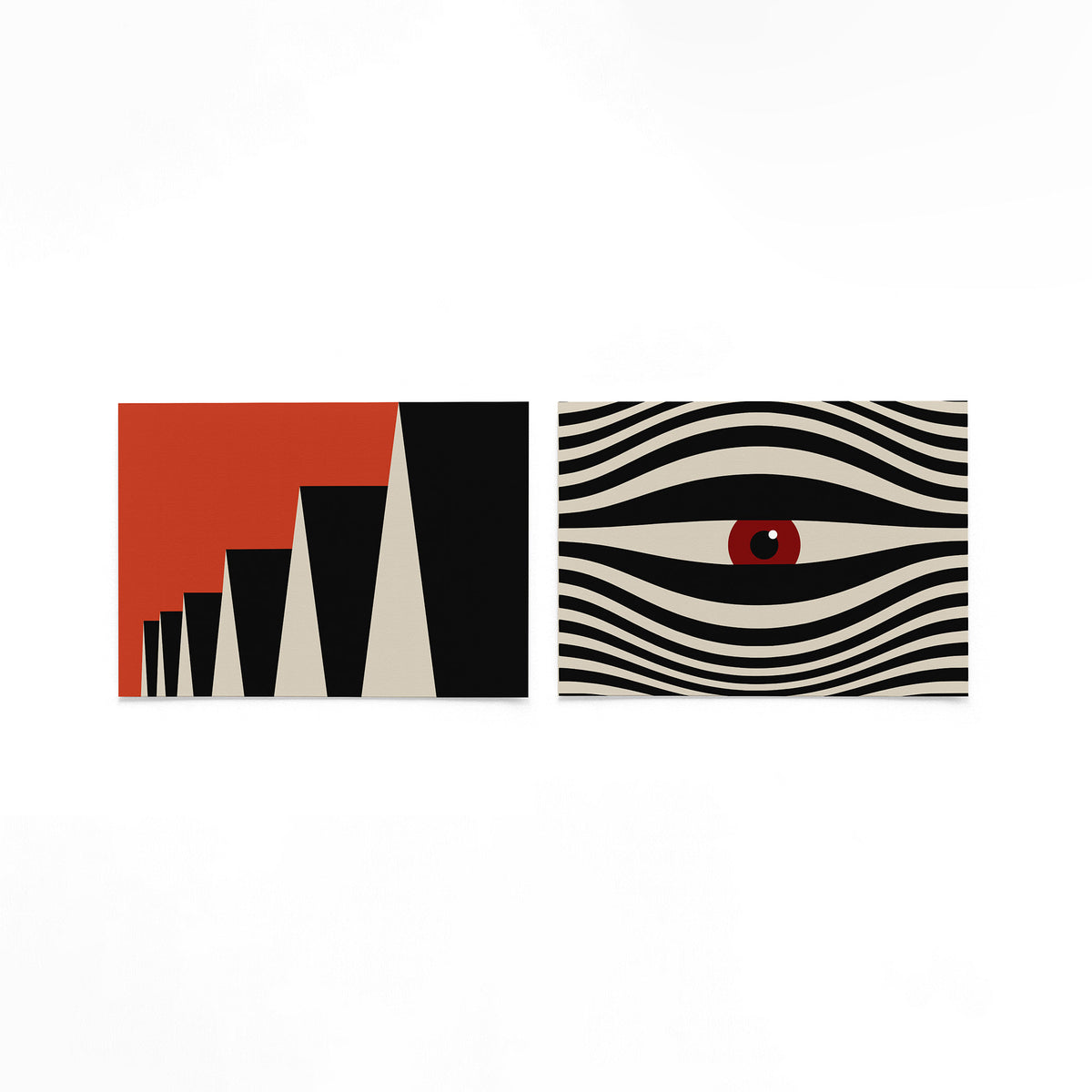 Twee landscape posters met terracotta trappen en golvend oog als vrijstaande productfoto
