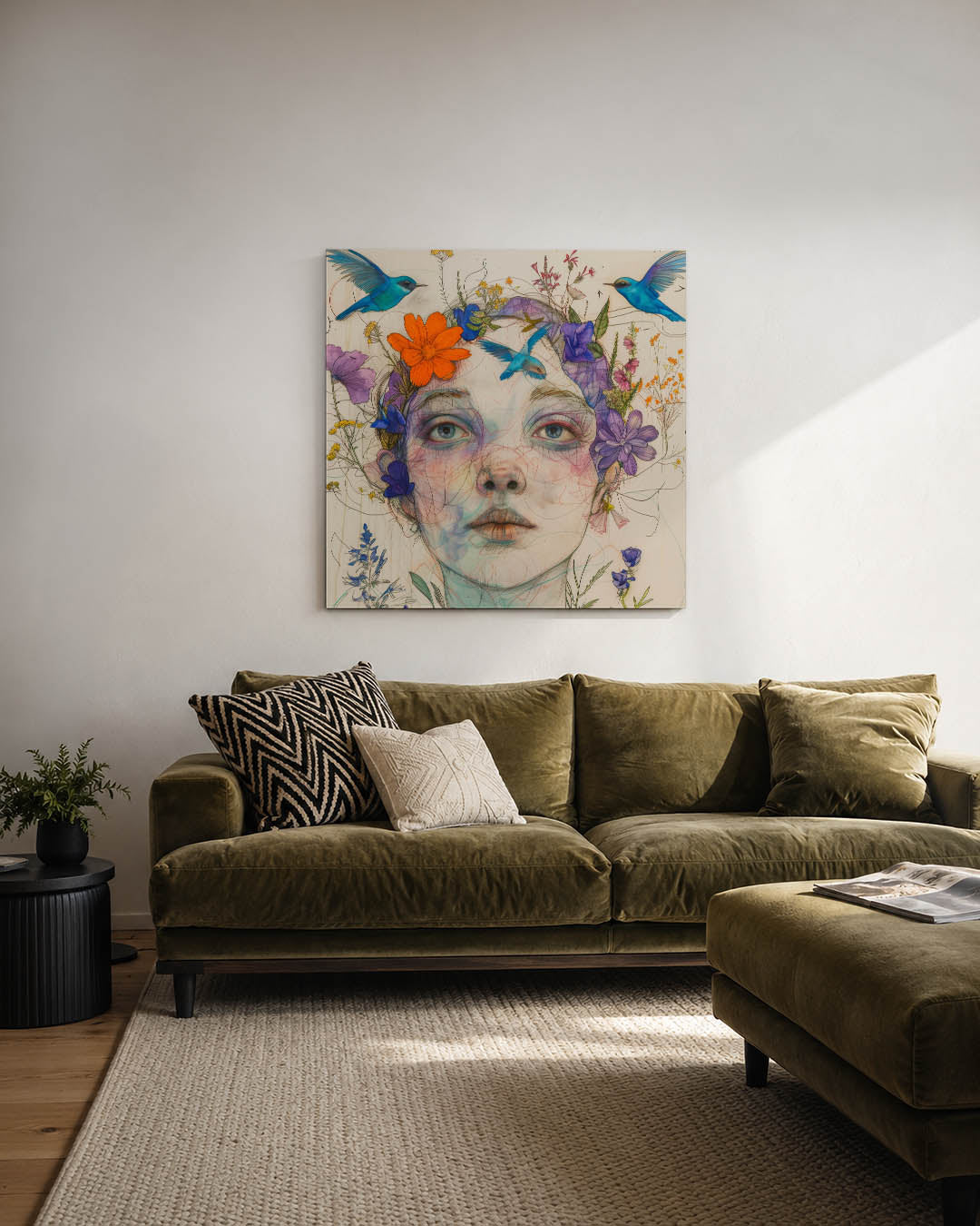 Dromerige bloemenportret Kunstwerk