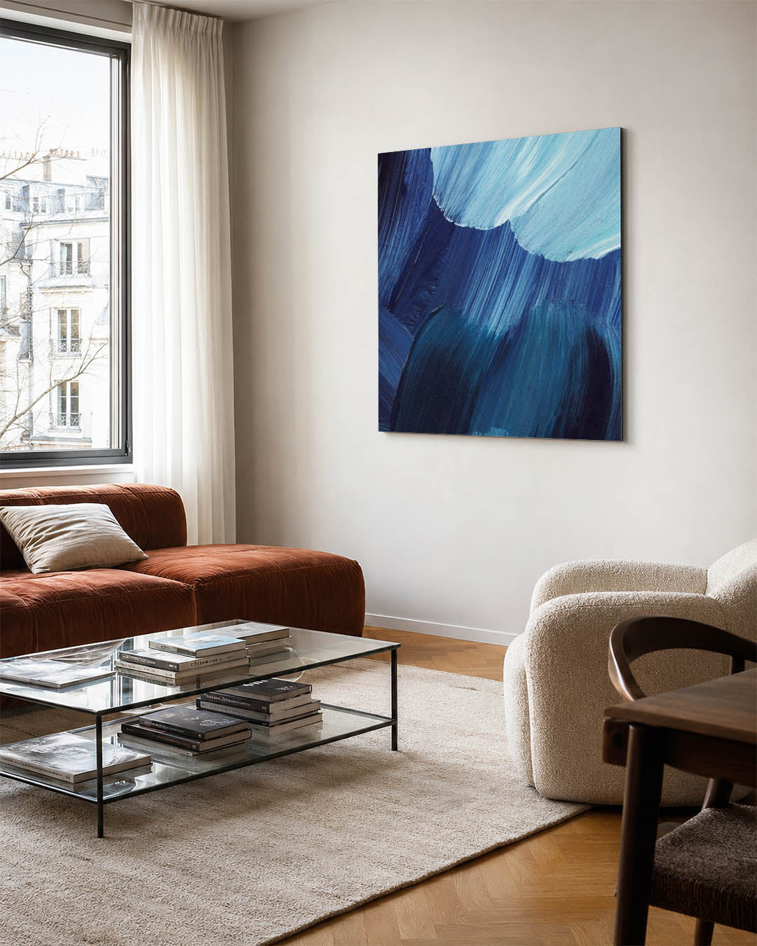 Dynamische blauwe strokes Kunstwerk