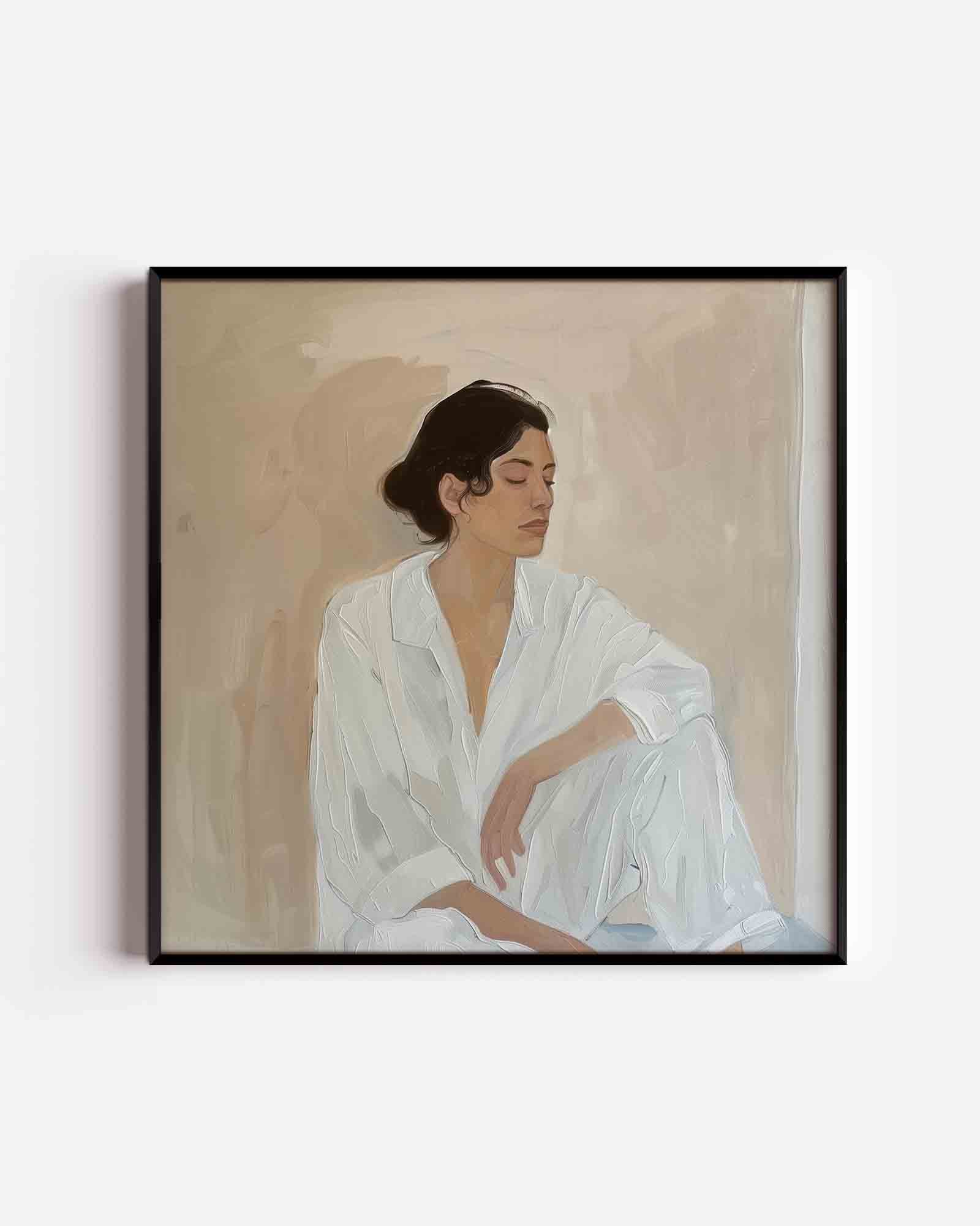 Vrouw in witte kleding Poster