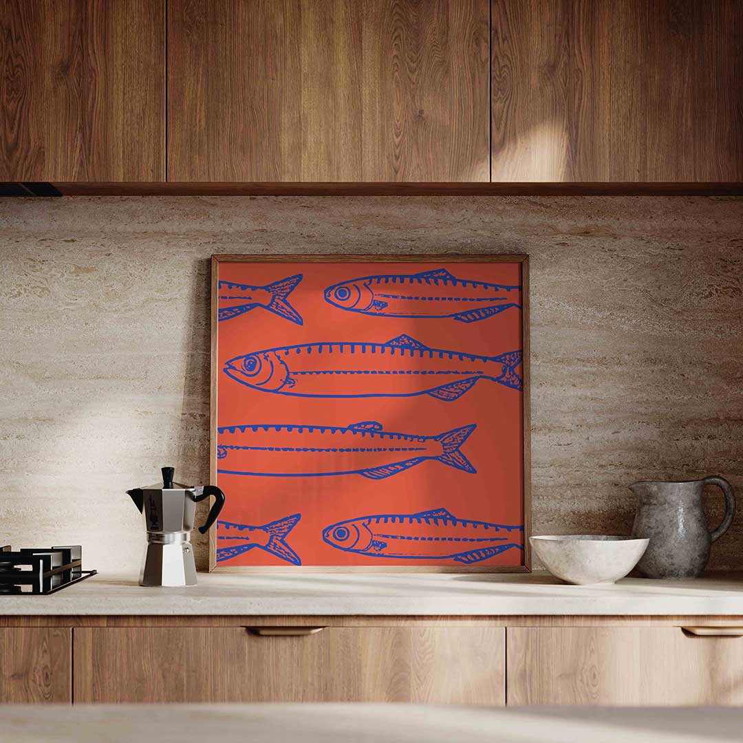 Vissen op rode achtergrond Poster