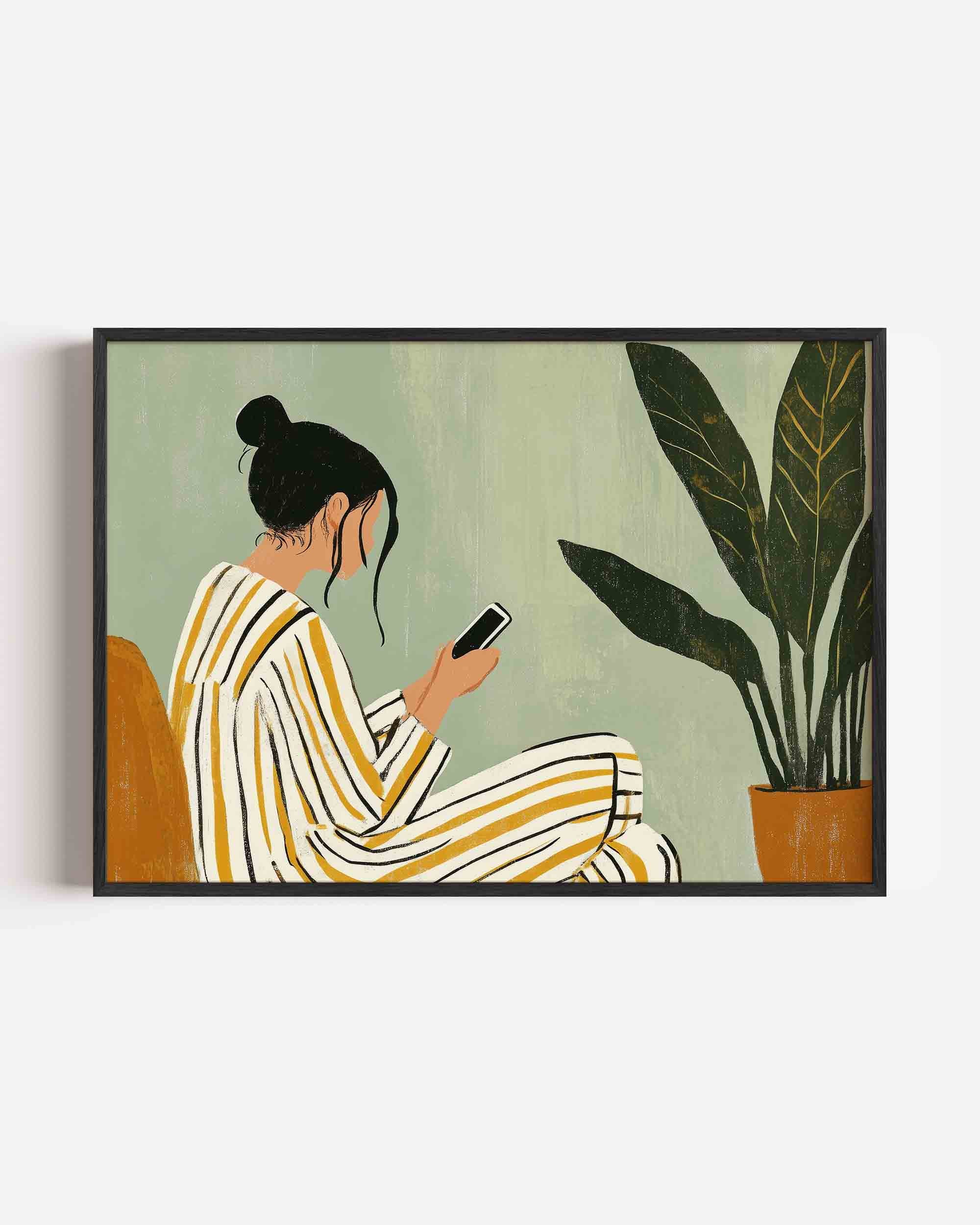 Vrouw met telefoon Poster