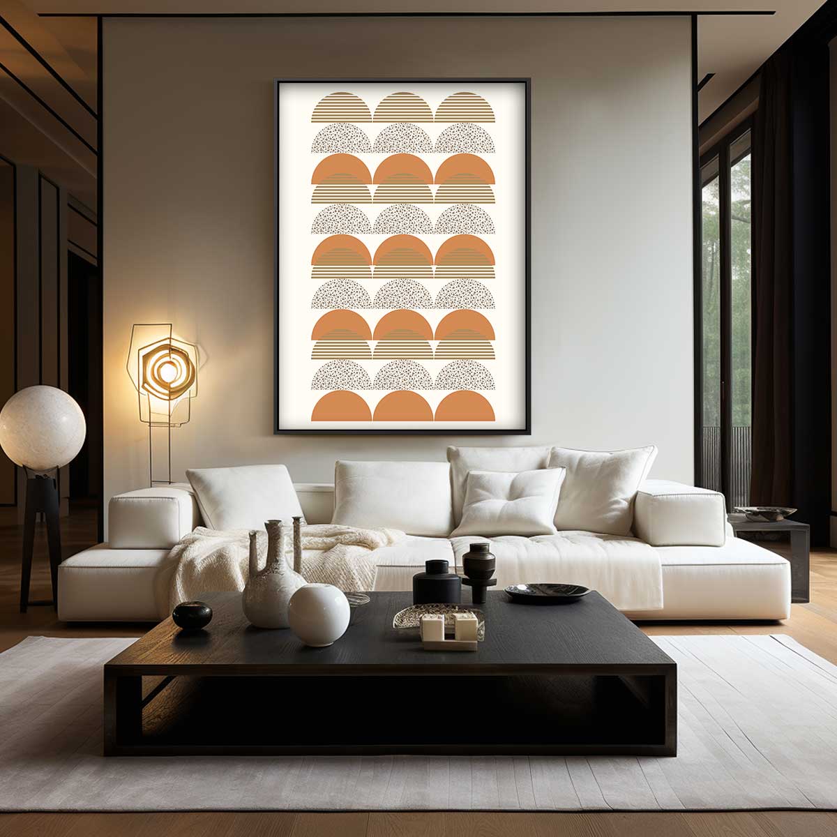 Retro Half Cirkel Patroon Kunstwerk-canvas-dibond-plexiglas-wanddecoratie-WallArtistic
