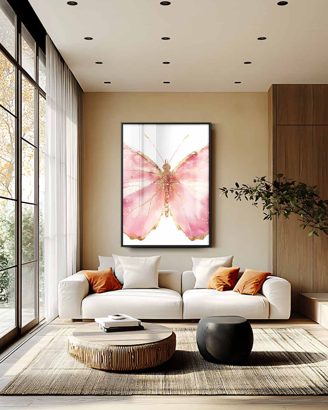 Sprankelende Vlinder in Roze Kunstwerk-canvas-dibond-plexiglas-wanddecoratie-WallArtistic
