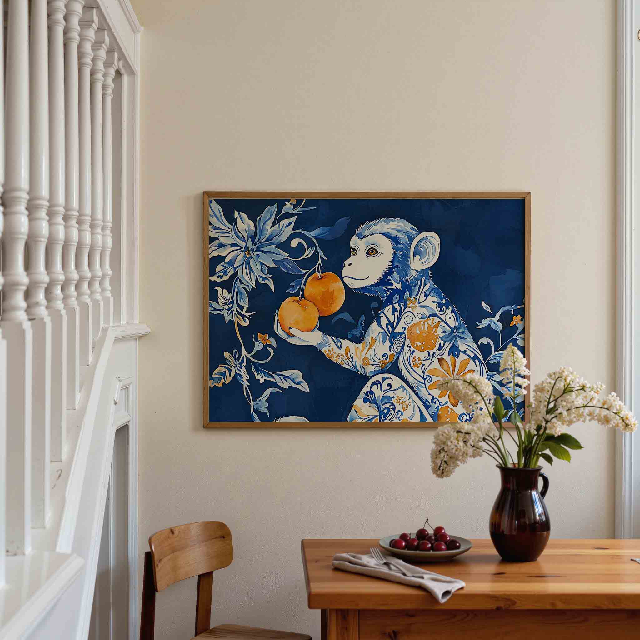 Aap met bloemen Poster