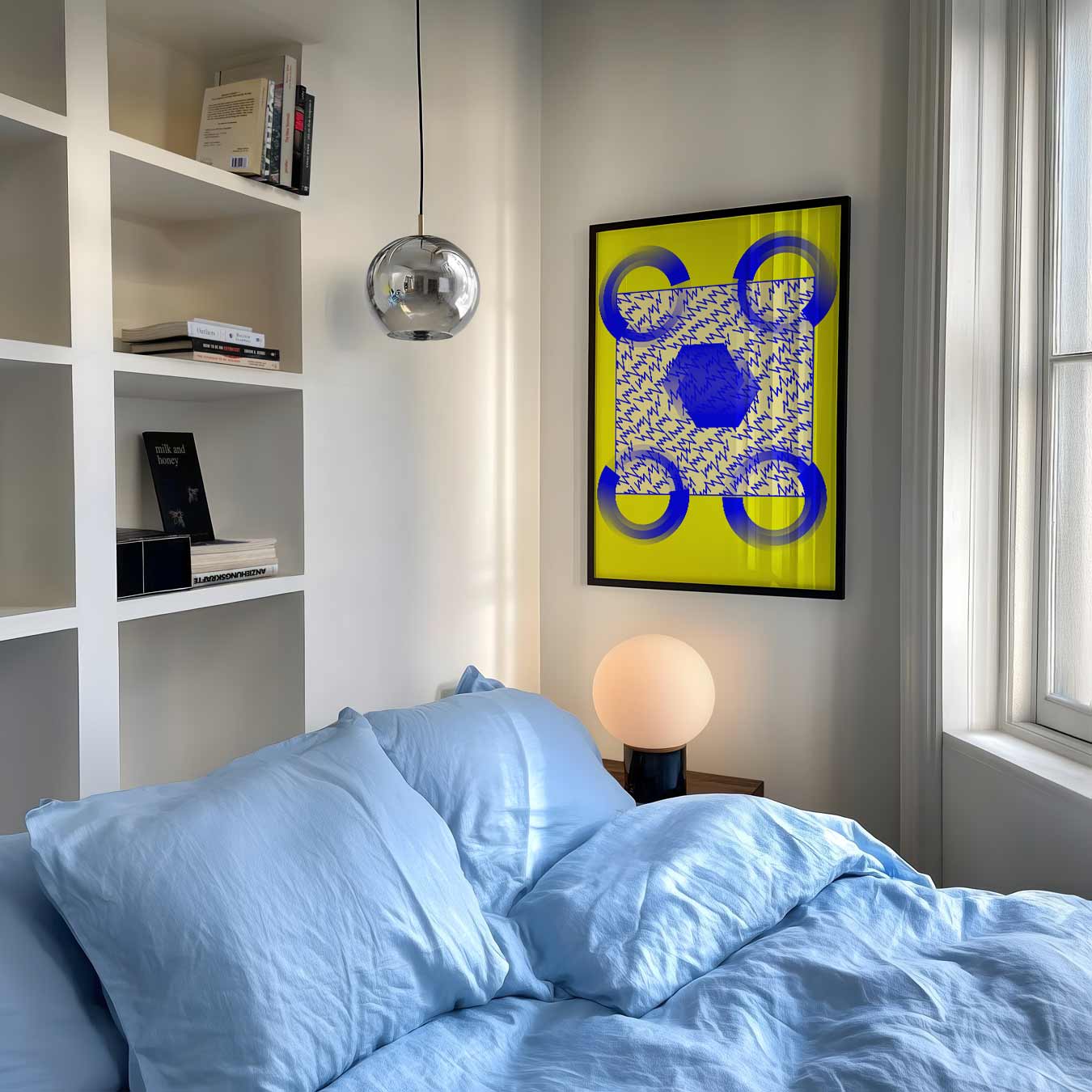 Vrolijke Geel-Blauw Abstracte Kunstposter-WallArtistic
