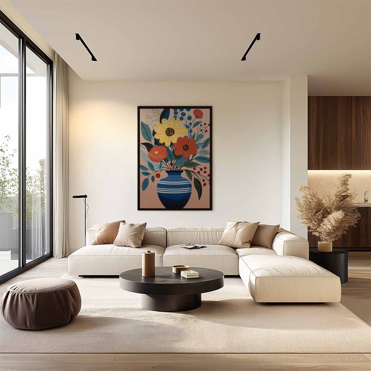 Bloemen in Blauwe Vaas Kunstwerk-canvas-dibond-plexiglas-wanddecoratie-WallArtistic