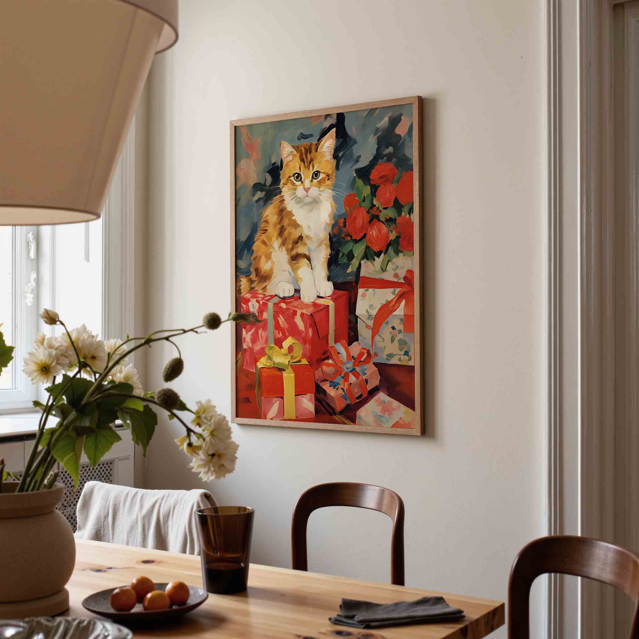 Kat met cadeaus Poster