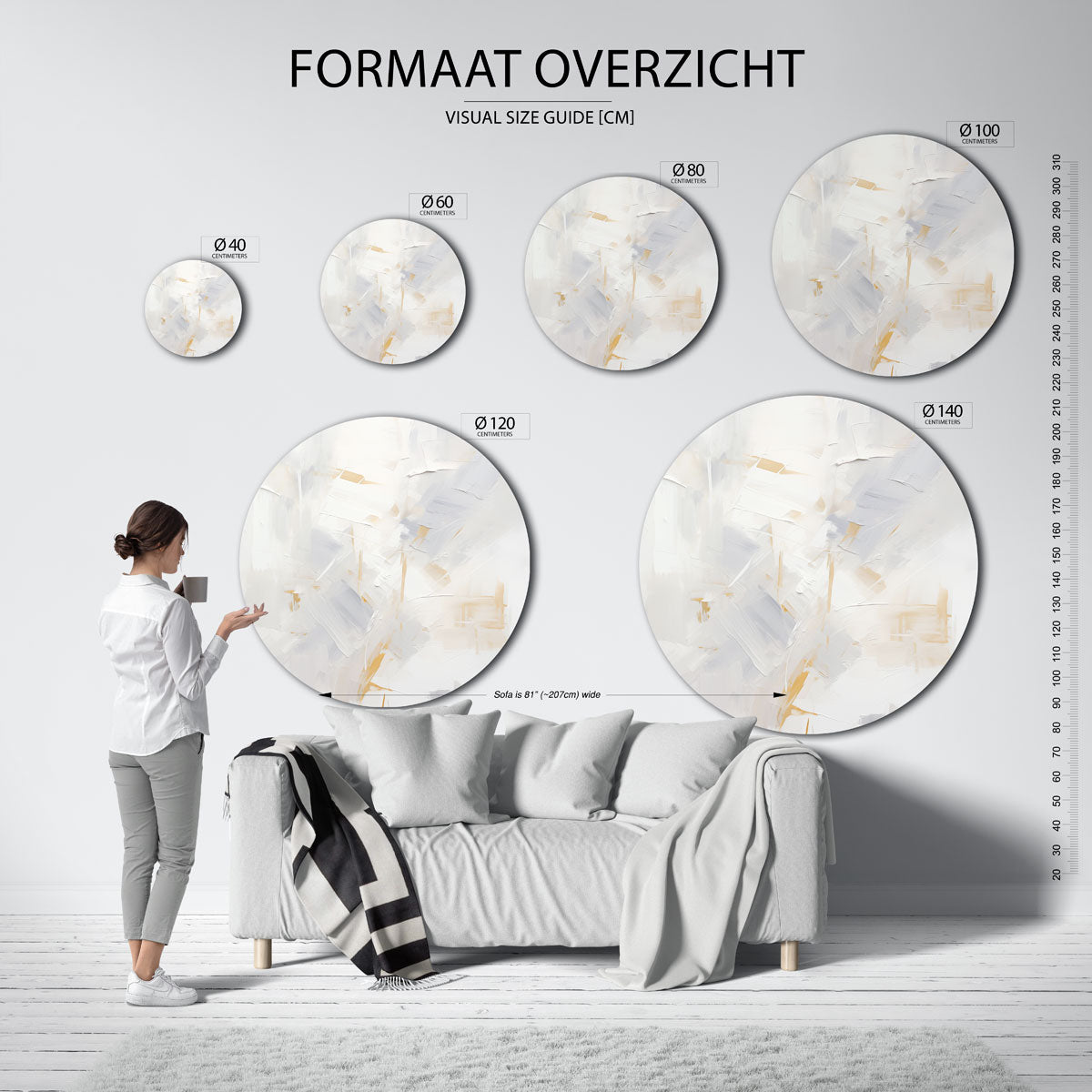 Abstracte beige en witte Muurcirkel
