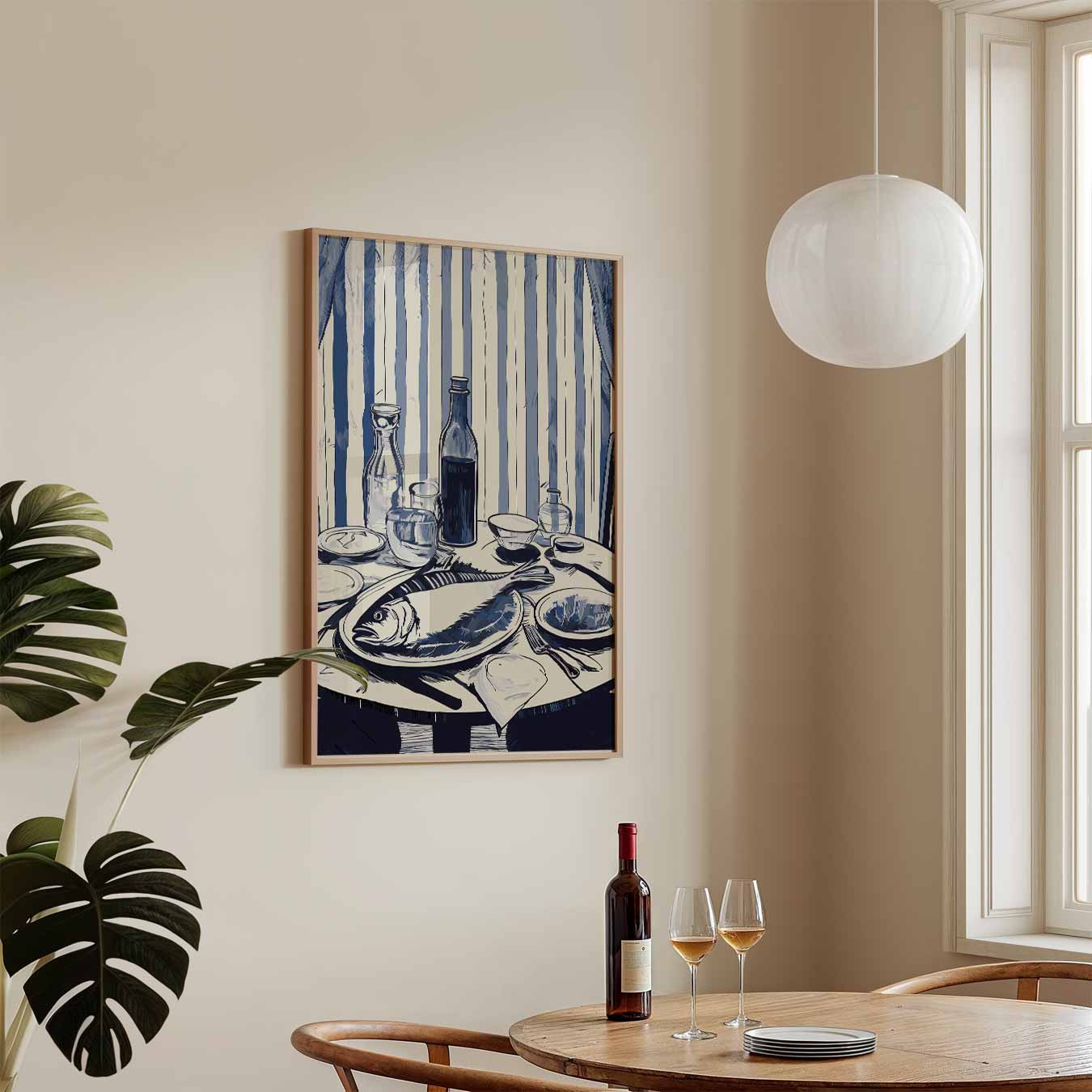 Elegante Tafelscène in Blauwtinten Poster-WallArtistic