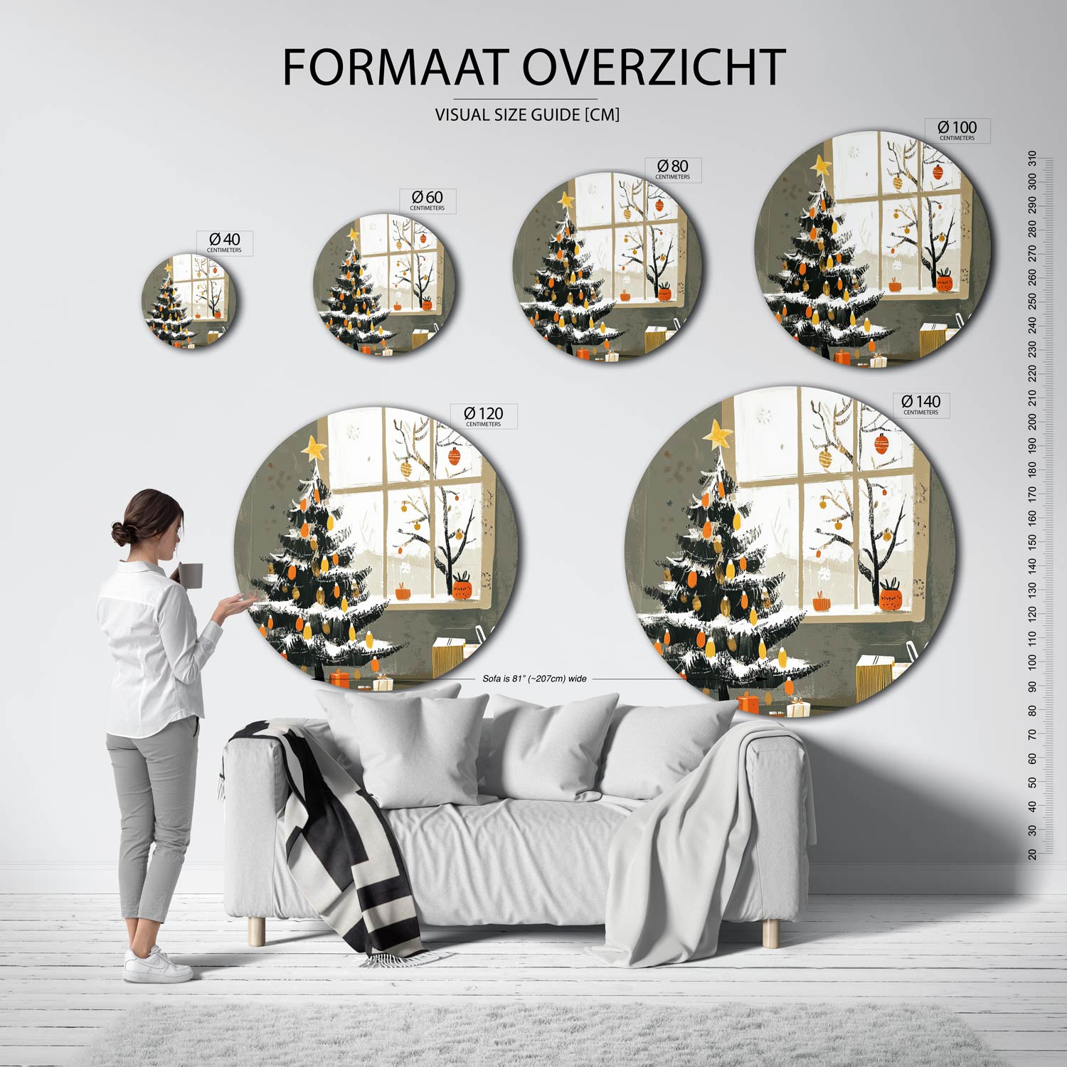 Kerstboom en cadeaus Muurcirkel