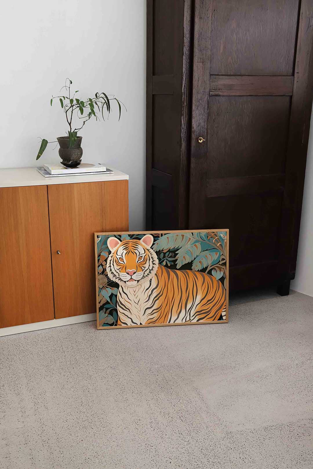 Tijger met bladeren Poster