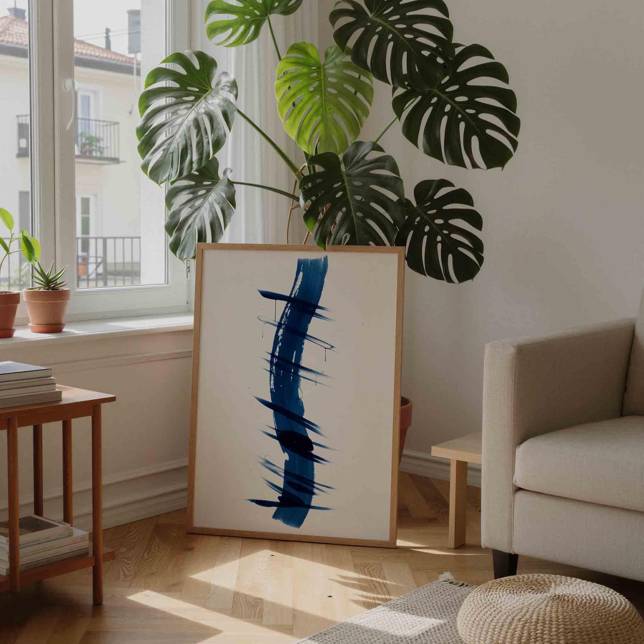 Blauwe penseelstreken Poster