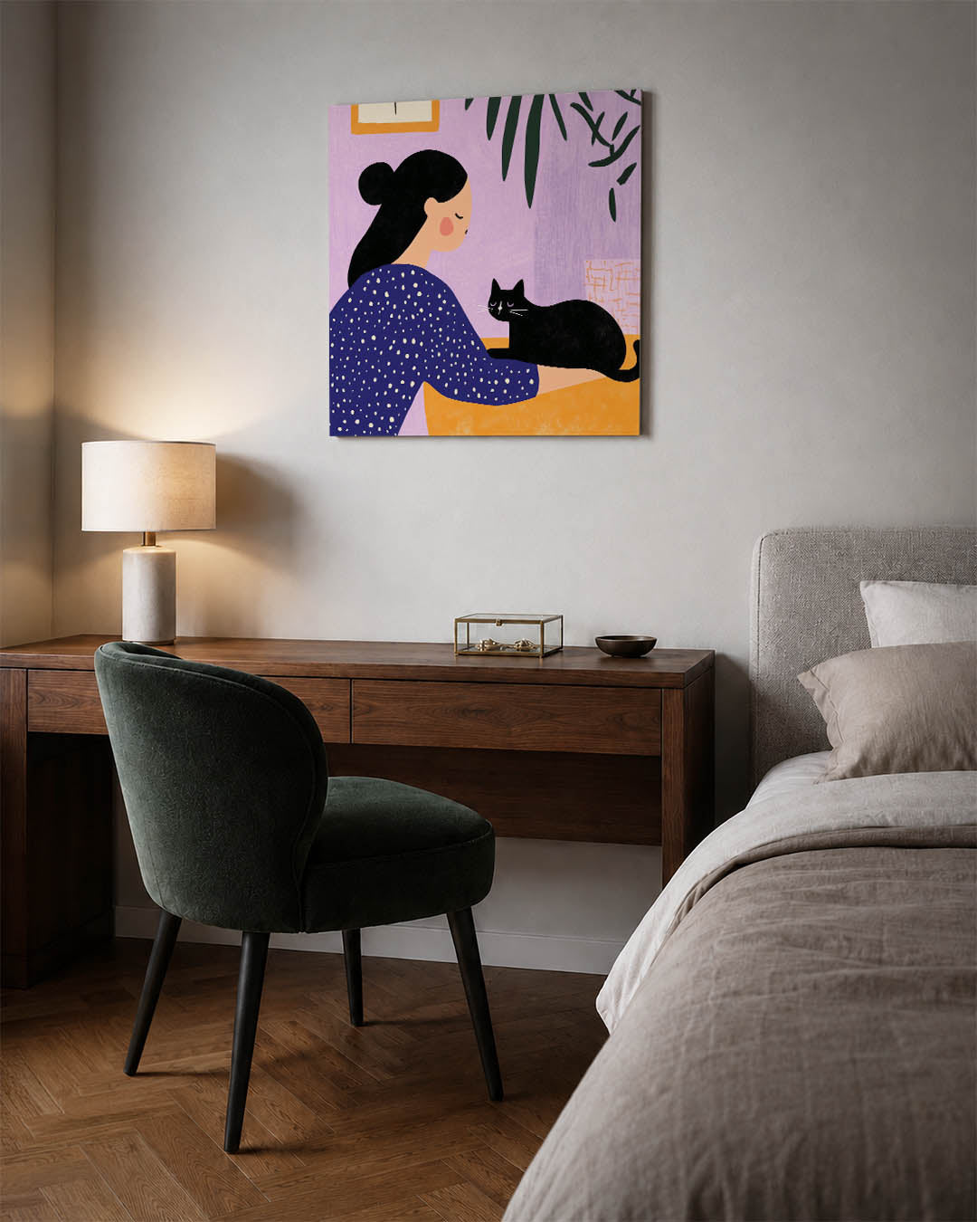 Vrouw met kat Kunstwerk