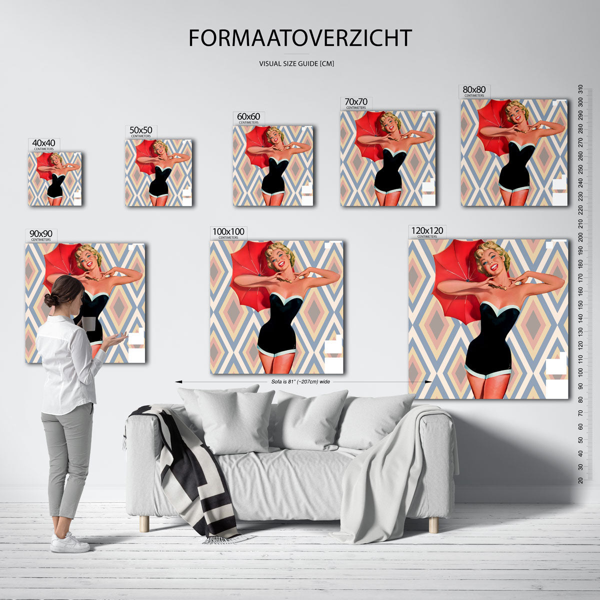 Vrouw met rode parasol Poster