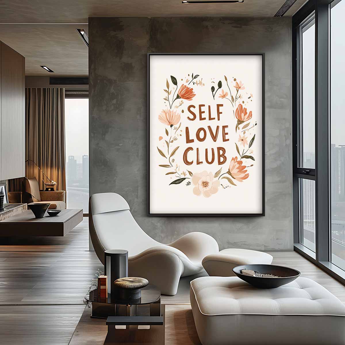 Self Love Club Bloemenposter Kunstwerk-canvas-dibond-plexiglas-wanddecoratie-WallArtistic