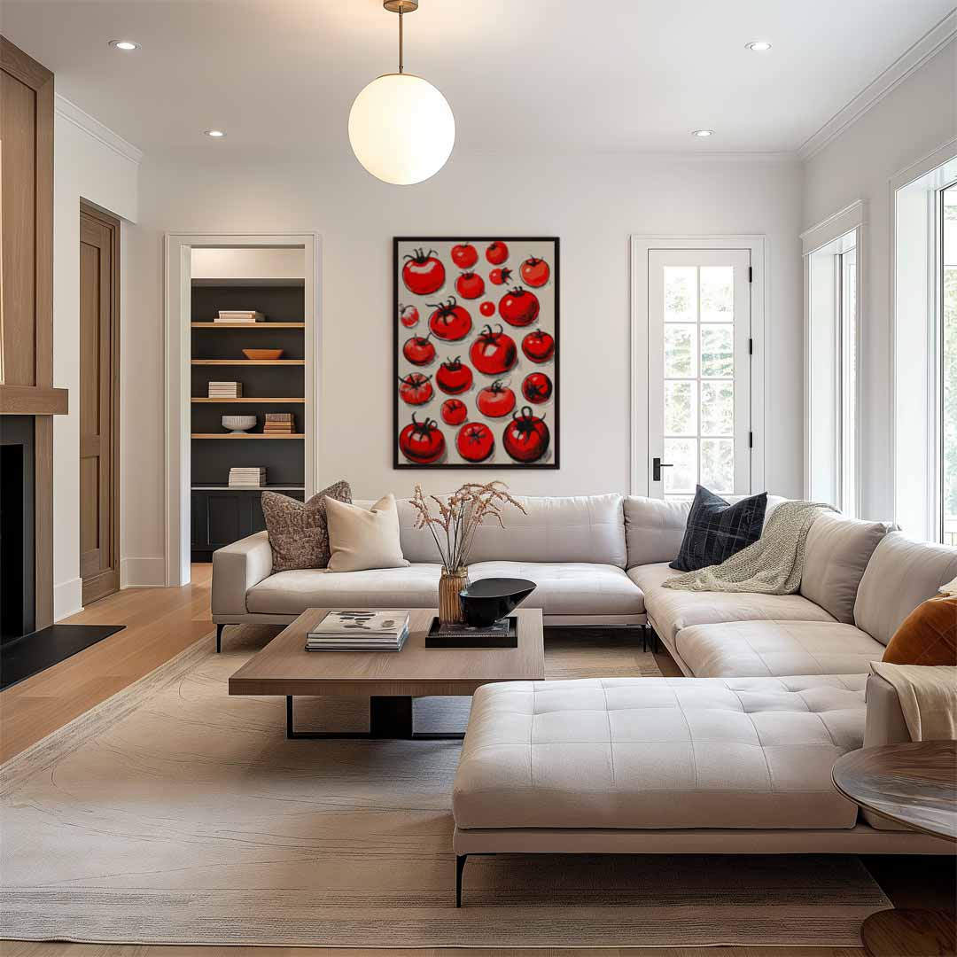 Speelse Tomatenprint Kunstwerk-canvas-dibond-plexiglas-wanddecoratie-WallArtistic