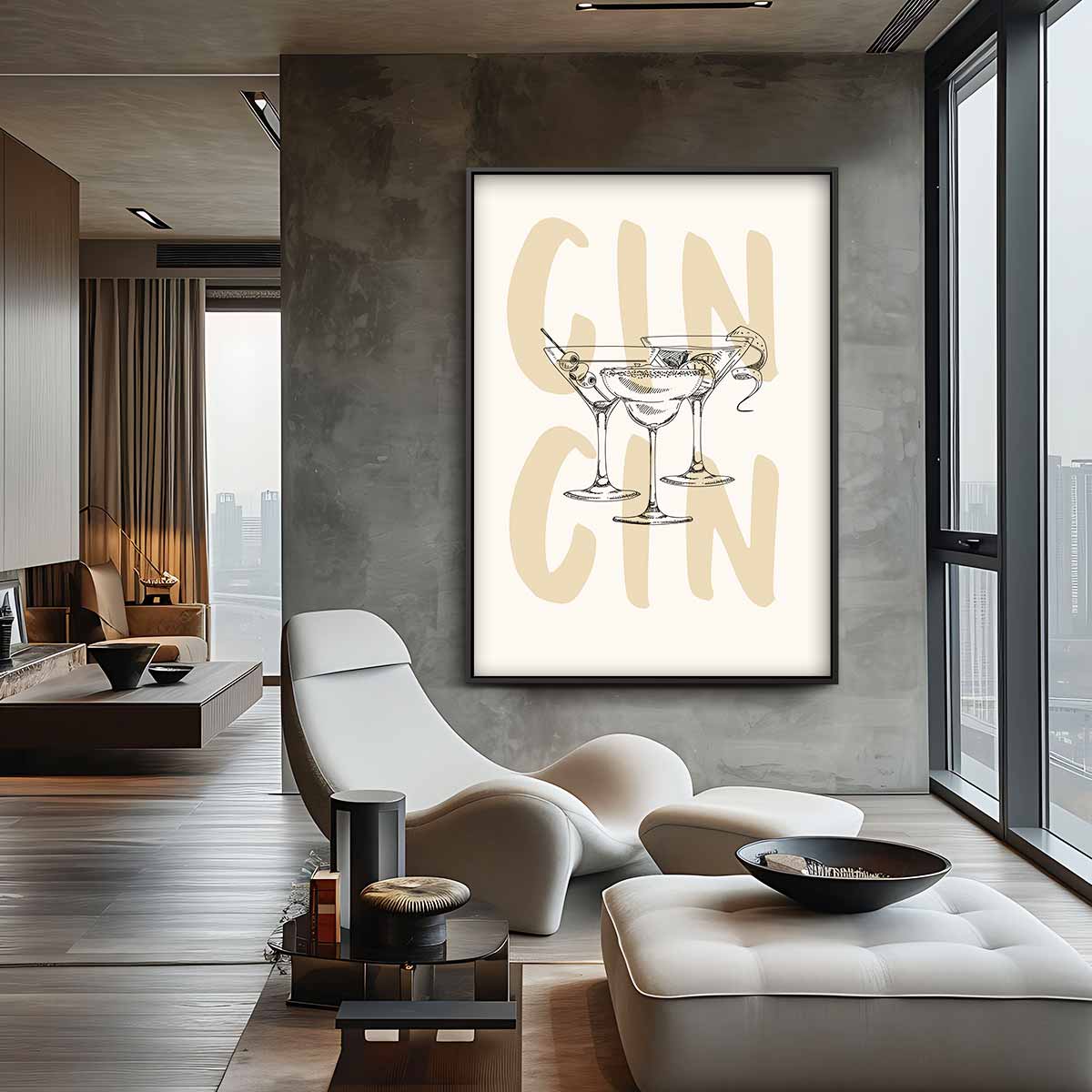 Gin Cocktails Illustratie Kunstwerk-canvas-dibond-plexiglas-wanddecoratie-WallArtistic