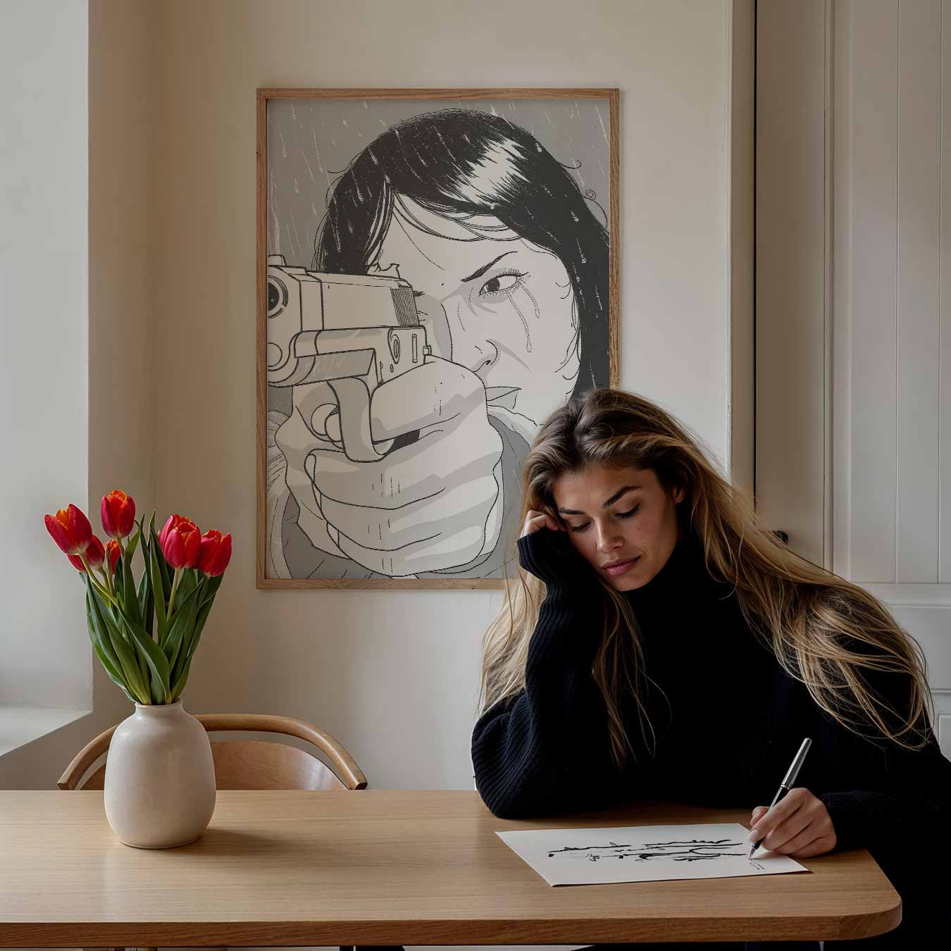Stoere Vrouw in Actie Poster-WallArtistic