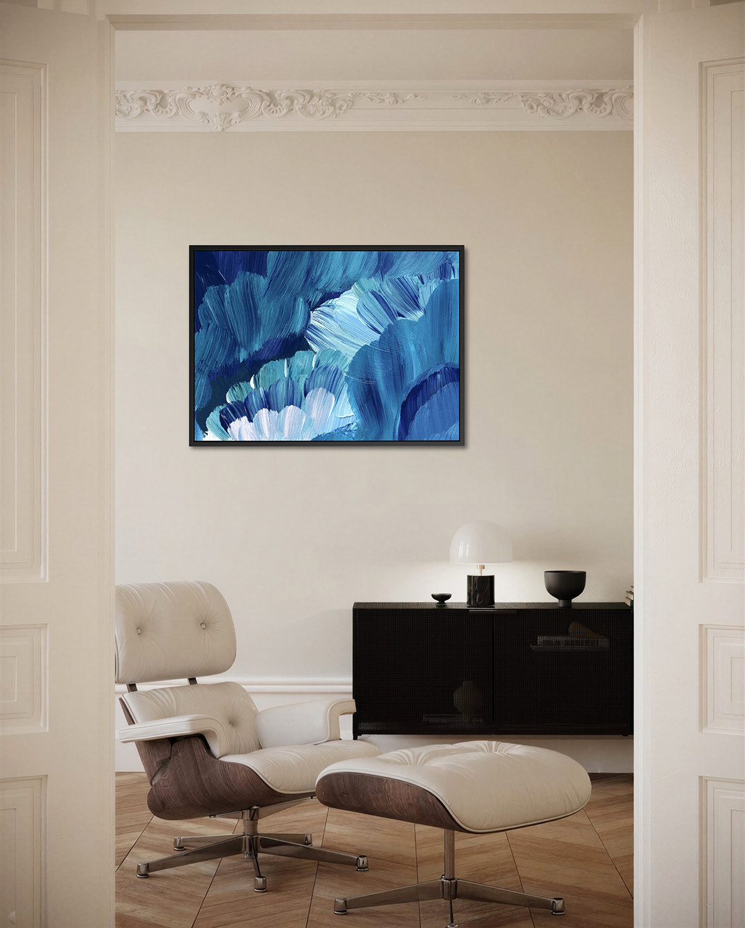 Dynamische blauwe borstels Kunstwerk