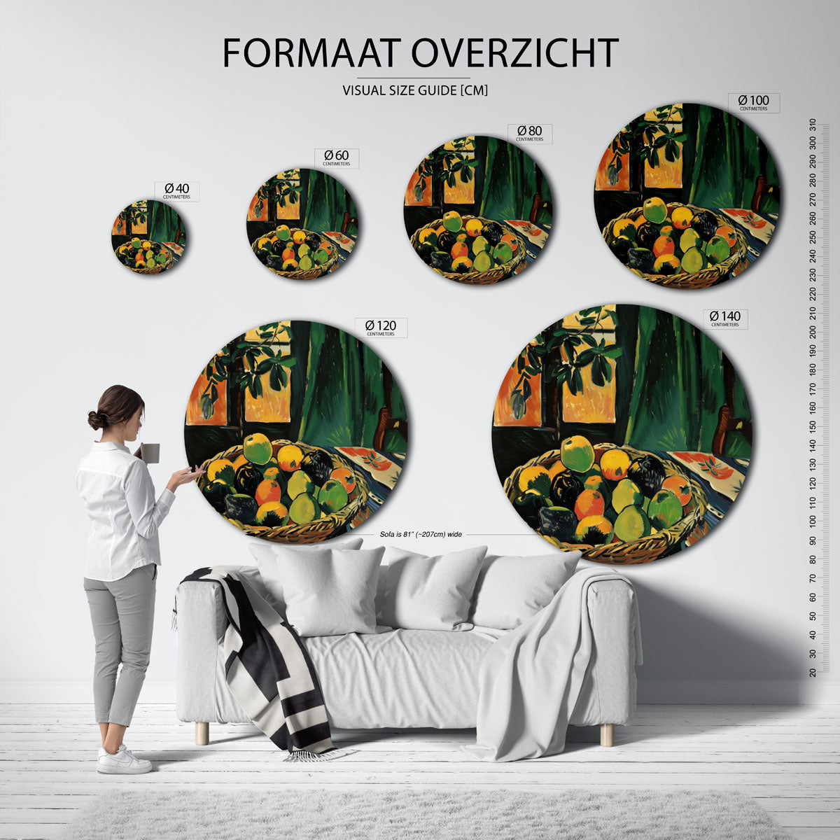 Fruitmand en bladeren Muurcirkel