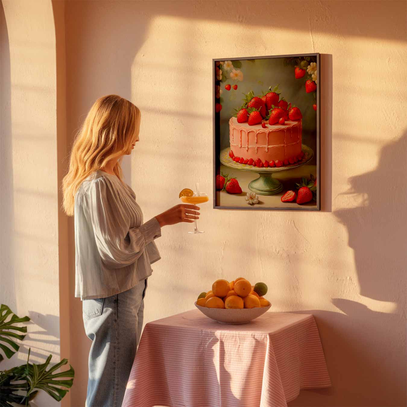 Aardbeientaart Met Bloemen Poster-WallArtistic