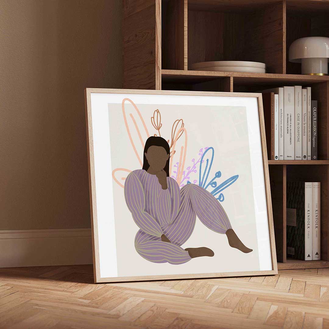 Zittende figuur met bloemen Poster