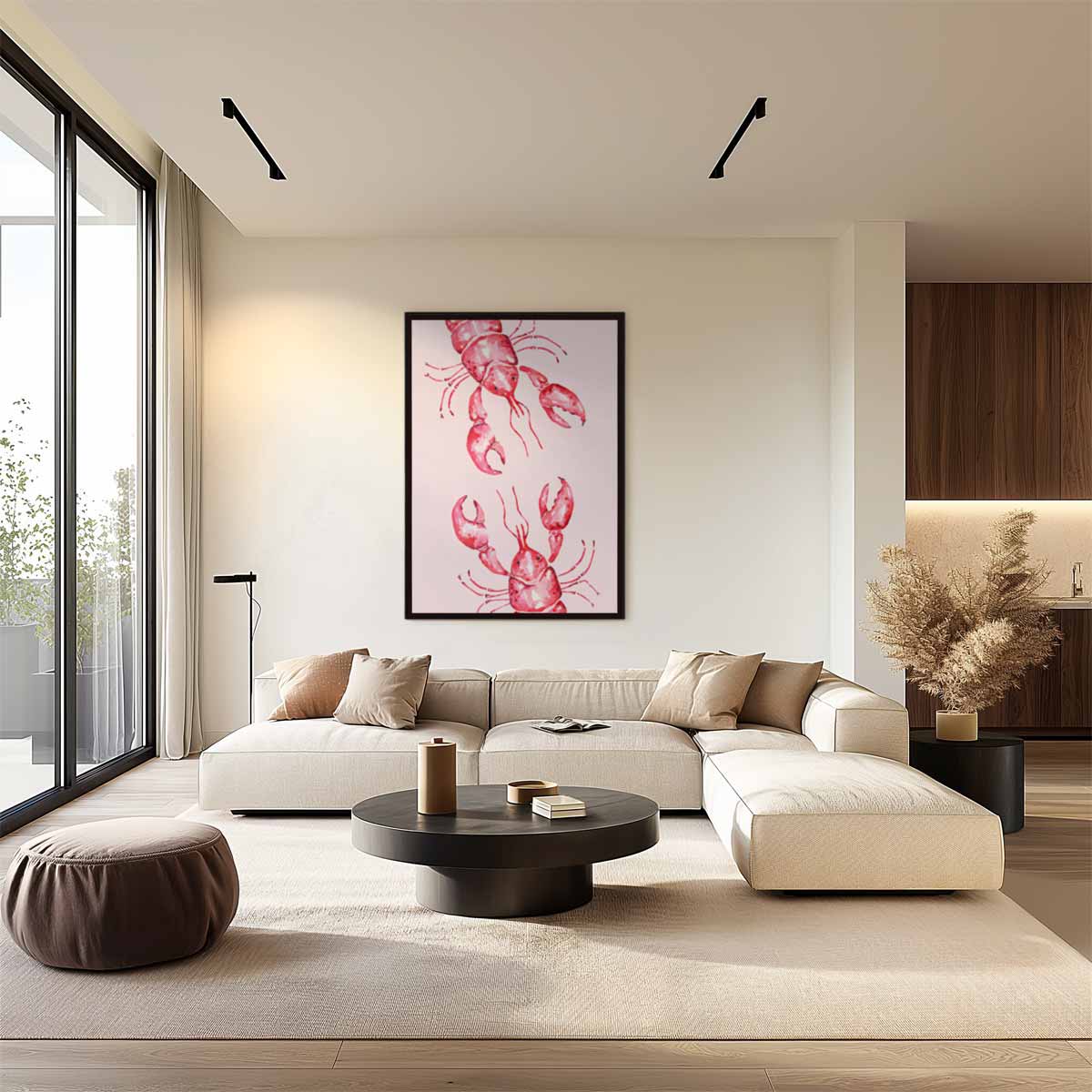 Vrolijke Kreeften in Aquarel Kunstwerk-canvas-dibond-plexiglas-wanddecoratie-WallArtistic